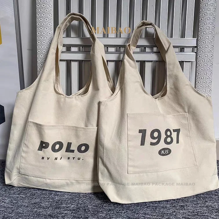 Персонализированная модная перерабатываемая экологически чистая сумка для покупок из необработанного хлопка с боковой стороны плеча Хлопковая сумка-тоут с веревочной ручкой