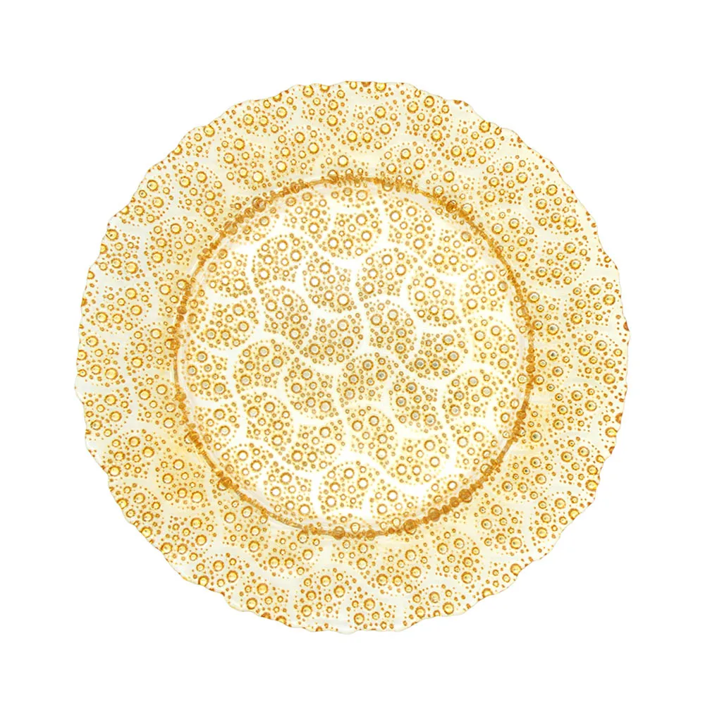 Элегантная золотая круглая изысканная ресторанная десертная золотая тарелка для кейтеринга, свадебный фуршет, стеклянные тарелки для зарядного устройства