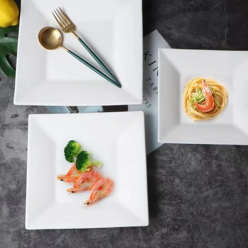 Nordic Ceramic Square Dinner Plate White Fruit Design for Restaurants Elegant Porcelain Steak and Dessert Dish