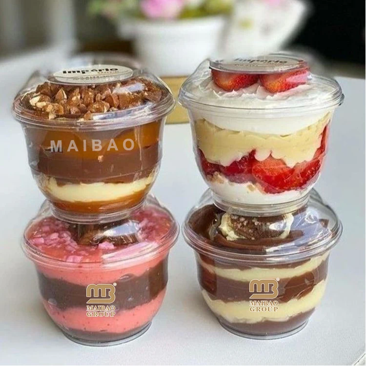 Изготовленная на заказ прозрачная одноразовая чашка для десерта из ПЭТ, пластиковая чашка для пудинга, йогурта, 4 унции 12 унций, фруктовое мороженое, мусс, жесткий пластиковый стаканчик с крышкой