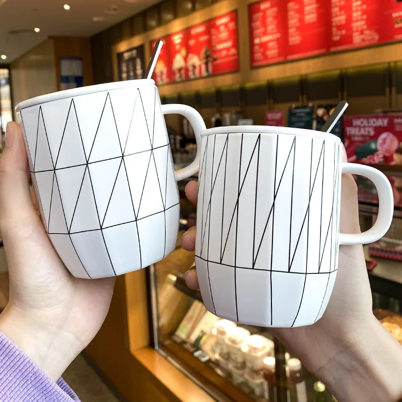 400ml Ceramic Elegant Mug With Lid Cover Spoon Home Office Reusable Coffee Cup