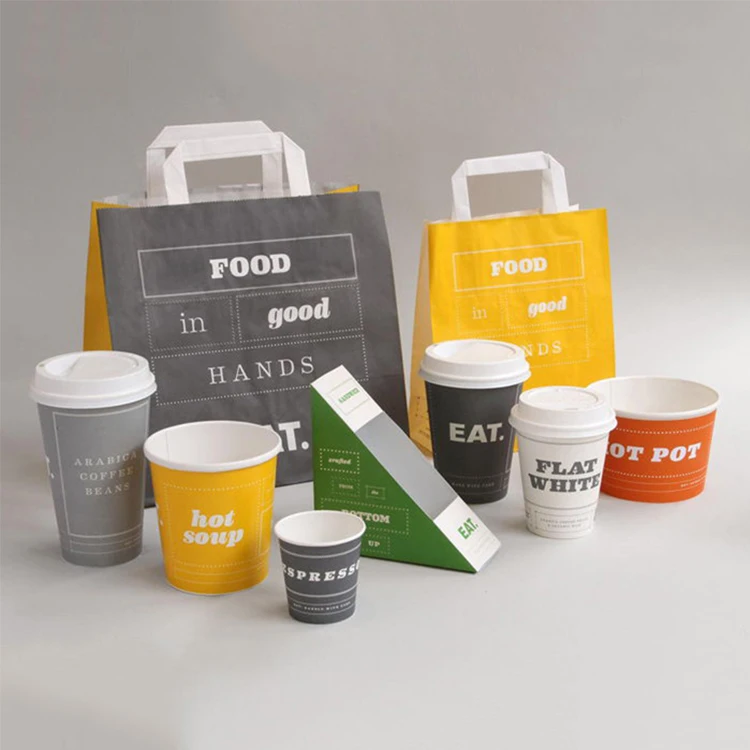 Напечатанный на заказ рекламный пакет, экологически чистый биоразлагаемый ресторан, упаковка для фаст-фуда, коричневый крафт-бумажный пакет для продуктов на вынос