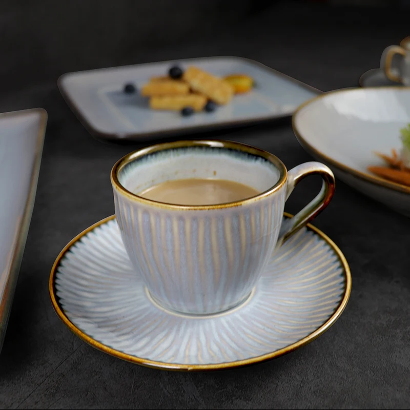 Винтажный синий фарфоровый набор чашек, керамические кружки, набор кофейных чашек в европейском стиле, чашки эспрессо, блюдца