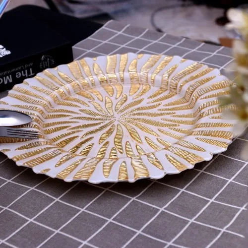 Дизайнерские 12-дюймовые зарядные тарелки из сусального золота, высококачественная посуда для свадеб