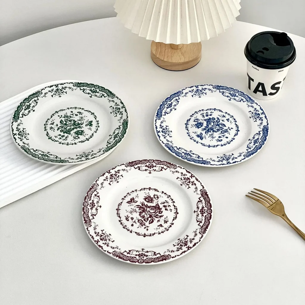 2024 Vintage Nordic Ceramic Tableware Set Flat Plate and Saucer for Dessert and Cake Vintage Home Design