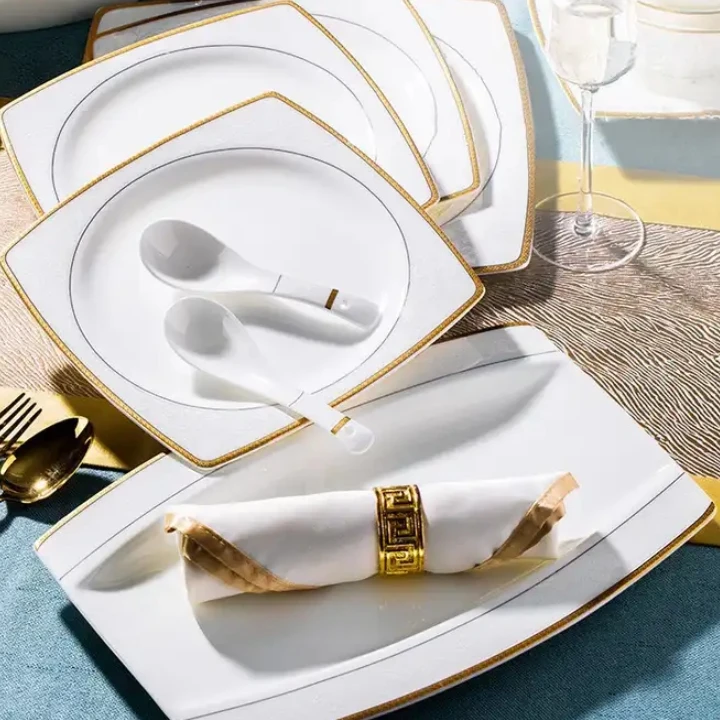 60 Piece European Ceramics Bone China Plates Dinnerware Luxury Tableware Set