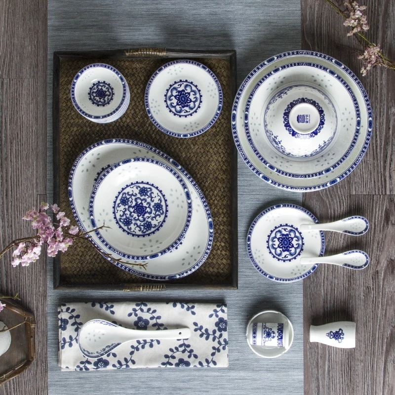 Customized Wholesale Porcelain Tableware Dinner Bone China Bowl Plate Chinese Bowl Combination Sets