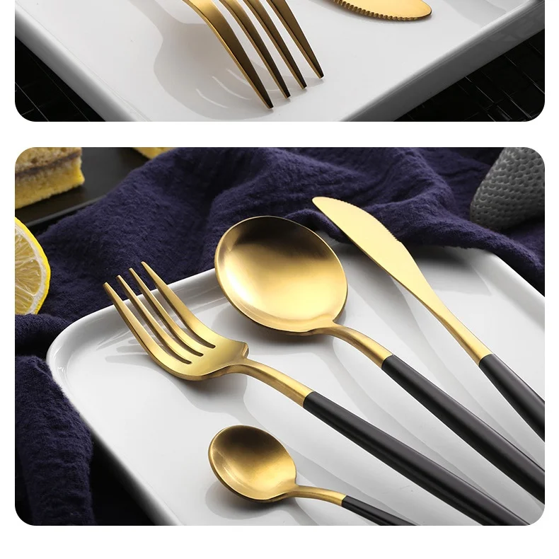 Красочные золотые, серебряные столовые приборы, элегантный ресторанный нож, вилка, ложка, набор для банкетов и мероприятий общественного питания