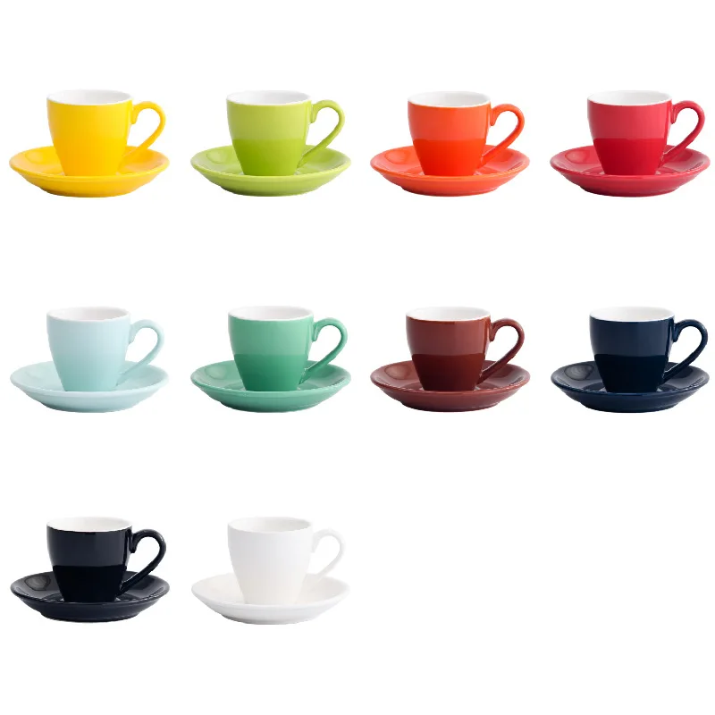 Custom 80cc Glazed Coffee Cup Set Nordic Candy Color Ceramic Cups & Saucer Porcelain Espresso Coffee Mug