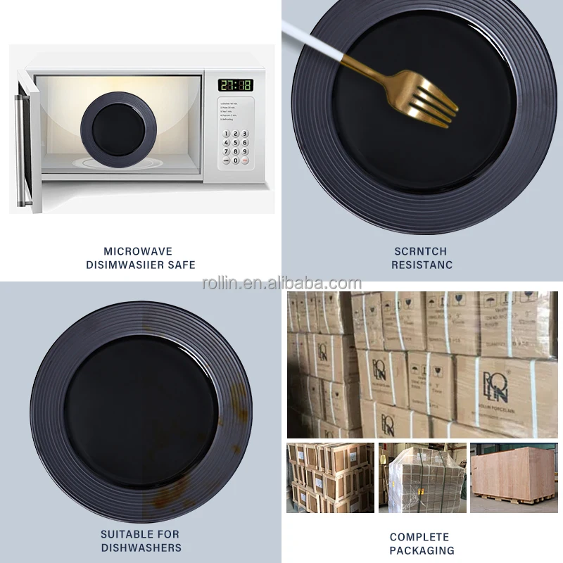 Посуда премиум-класса из черной тарелки исключительно для ресторанов. Износостойкая и устойчивая к царапинам 10-дюймовая фарфоровая посуда.