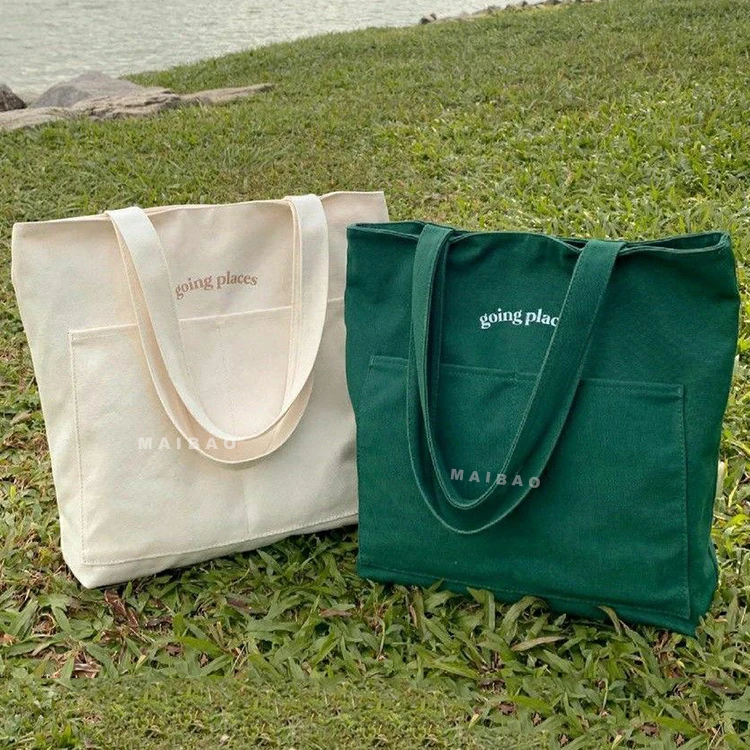 Оптовая продажа, изготовленная на заказ холщовая сумка, эко-складная холщовая сумка с карманом и застежкой-молнией, переработанные подарочные хлопковые сумки для покупок для женщин