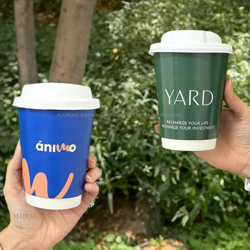 Бумажные стаканчики для кофе по индивидуальному заказу, 6 унций, 7 унций, 600 мл, 12 16 унций, бумажные стаканчики с двойными стенками, одноразовые крафт-бумажные стаканчики для чая, горячие напитки, кофейная чашка с крышкой