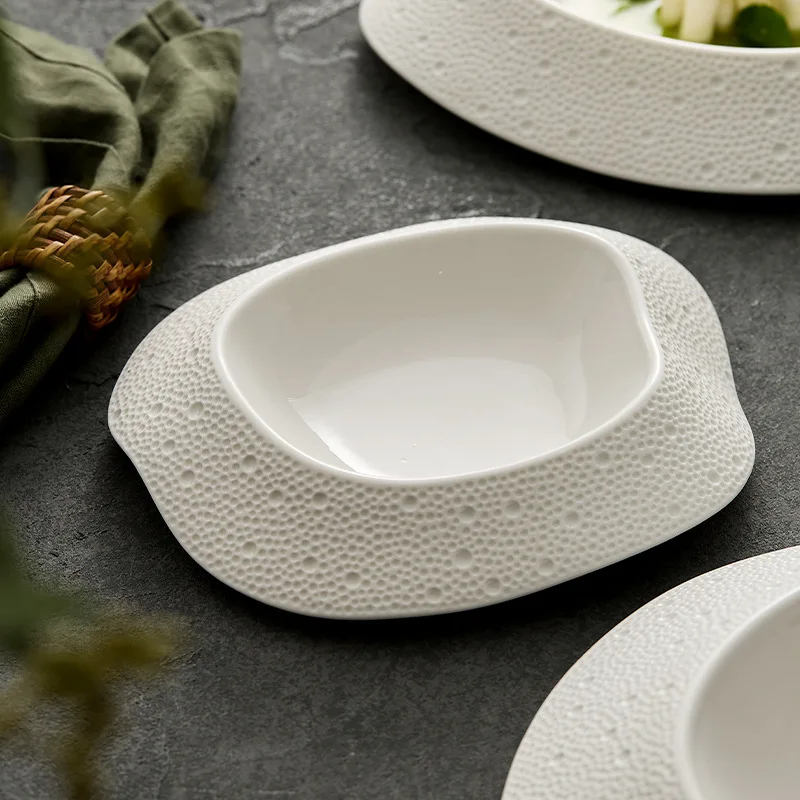 Catering Factory Label Custom Irregular Green Ceramic Restaurant Plate Colored Dinner Dishes Wholesale Porcelain Plates