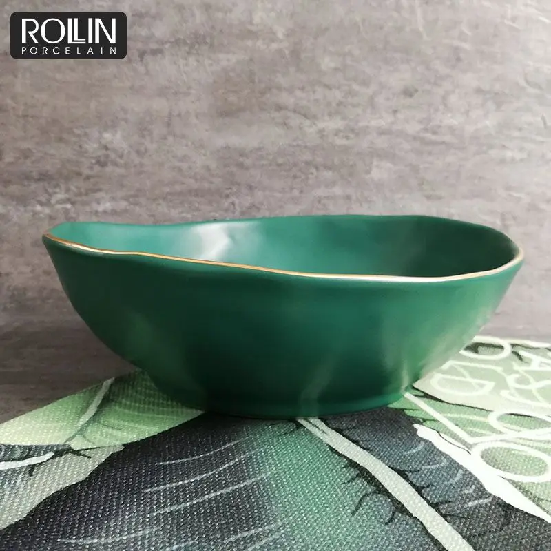 Оптовая продажа фарфоровой суповой миски зеленого цвета керамической миски для лапши или салата