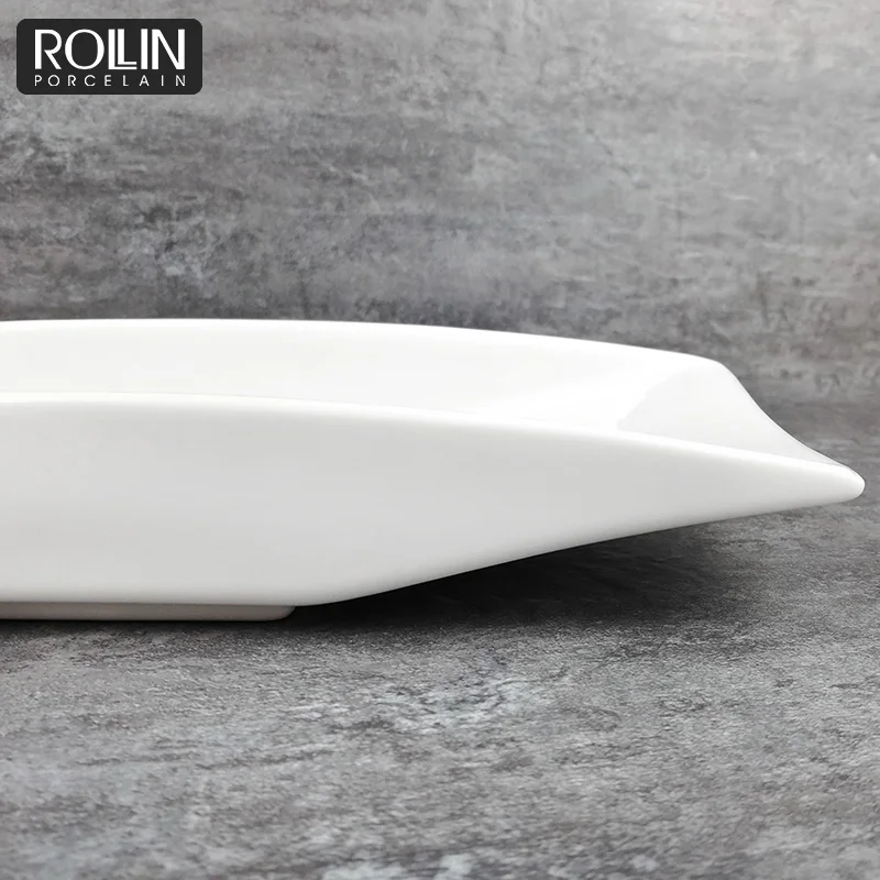 Современный дизайн Белые фарфоровые тарелки Белые керамические прямоугольные тарелки Посуда
