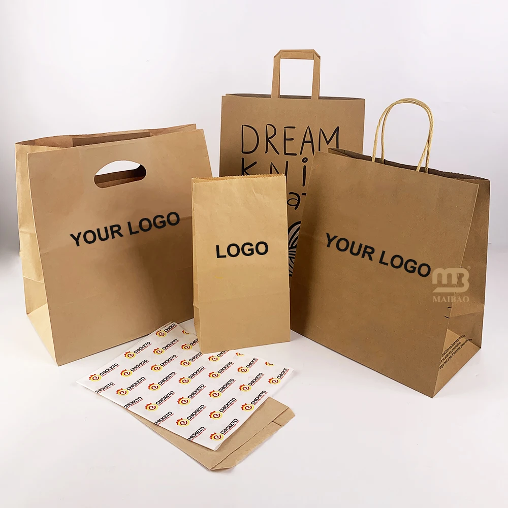 Оптовая продажа, дешевые напечатанные на заказ сумки для покупок En Bolsas De Papel, белые коричневые крафт-бумаги, спасибо, свадебные подарочные пакеты с ручками