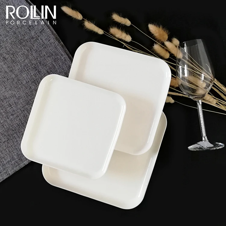 Дешевый набор керамической посуды для ресторана, фарфоровая сервировочная тарелка, белый набор керамической посуды квадратной формы для общественного питания