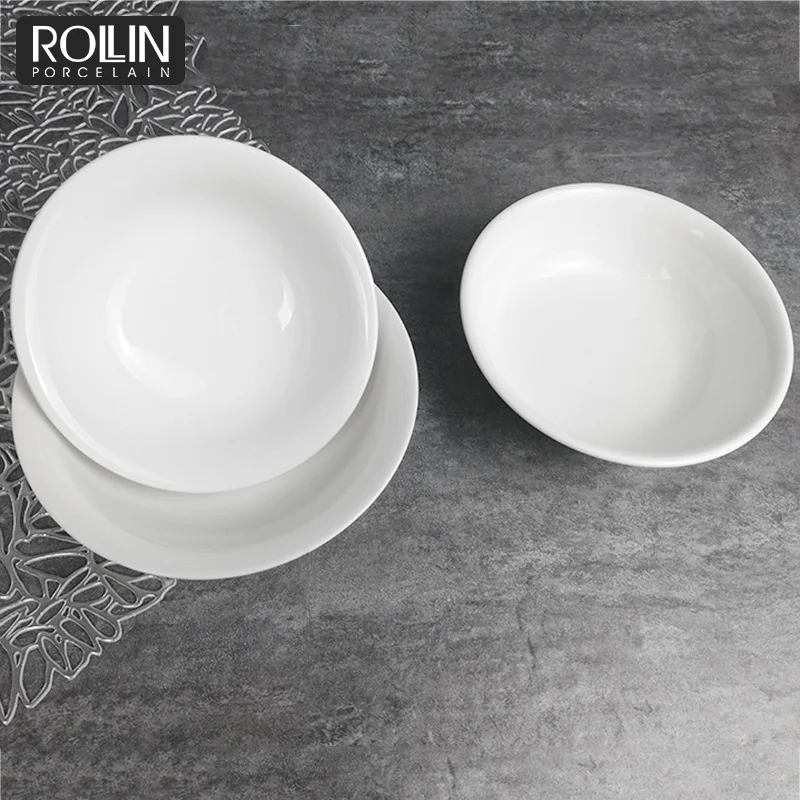 Прямые продажи с фабрики большого количества посуды Белая глубокая тарелка Большая круглая чаша Фарфоровая керамическая чаша, используемая в отеле