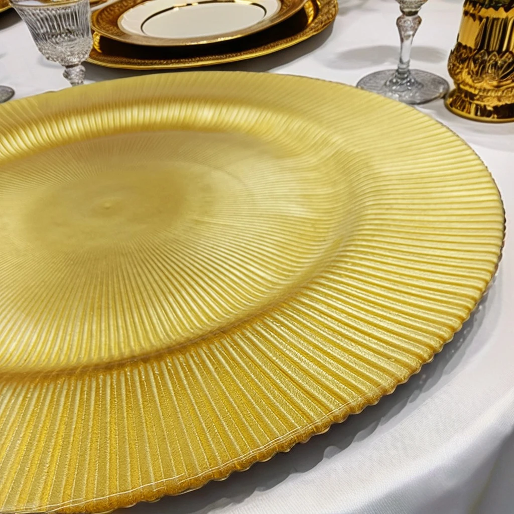 Стеклянная тарелка в полоску Golden Ray, декоративная маятниковая тарелка западного образца, свадебная тарелка с фруктами, классический дизайн