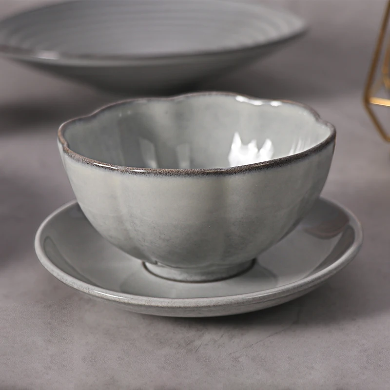 Скандинавская неглазурованная керамическая чаша 4,5 дюйма с цветочным принтом, ресторанная посуда, миска для десерта, фарфоровая керамическая миска с блюдцем