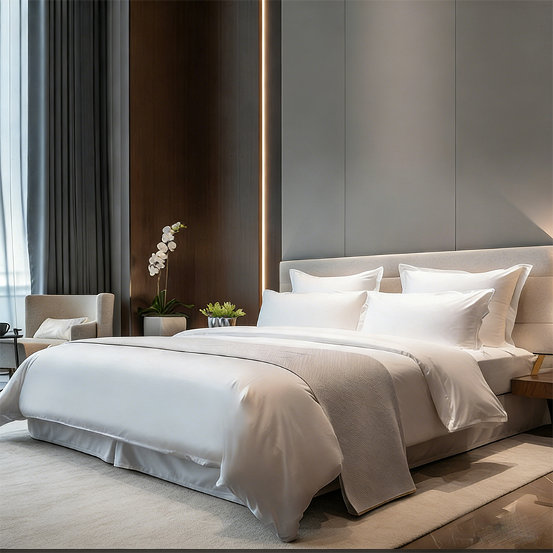 Χονδρική Πώληση 100% βαμβακερό σατέν Προσαρμοσμένο σεντόνια ξενοδοχείου Σετ κλινοσκεπασμάτων 4 τεμαχίων