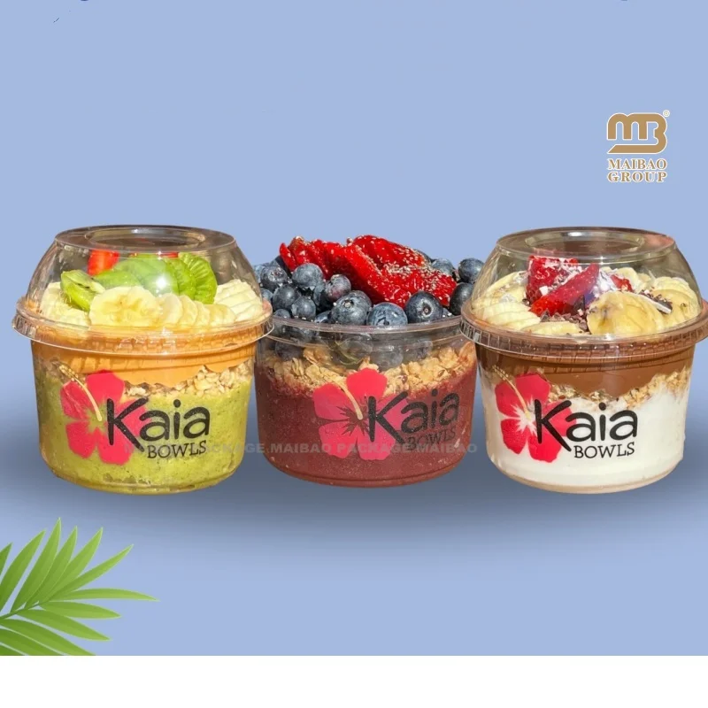 Круглая пластиковая миска с логотипом Acai, контейнеры для фруктов и овощей, контейнеры для еды на вынос, чашки для салата для домашних животных