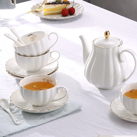 2022 Factory Direct Wholesale Ceramic Coffee Cup with Saucer Teapot Set Porcelain Handle Promotional Sale