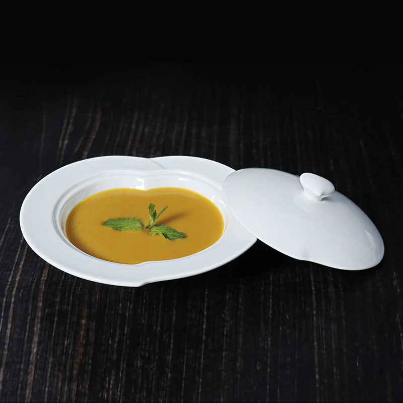 Поставщик отелей Гуанчжоу Индивидуальная тарелка Белая фарфоровая тарелка с крышкой Супница 8-дюймовая керамическая суповая тарелка для ресторанов