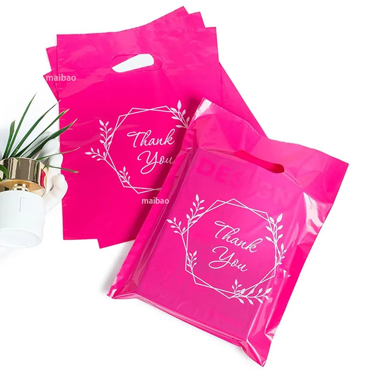 Пользовательский логотип HDPE LdPE Макияж Пластиковый пакет Персонализированные розовые пластиковые сумки для покупок Вырезанные пластиковые пакеты Магазин для бутика подарков