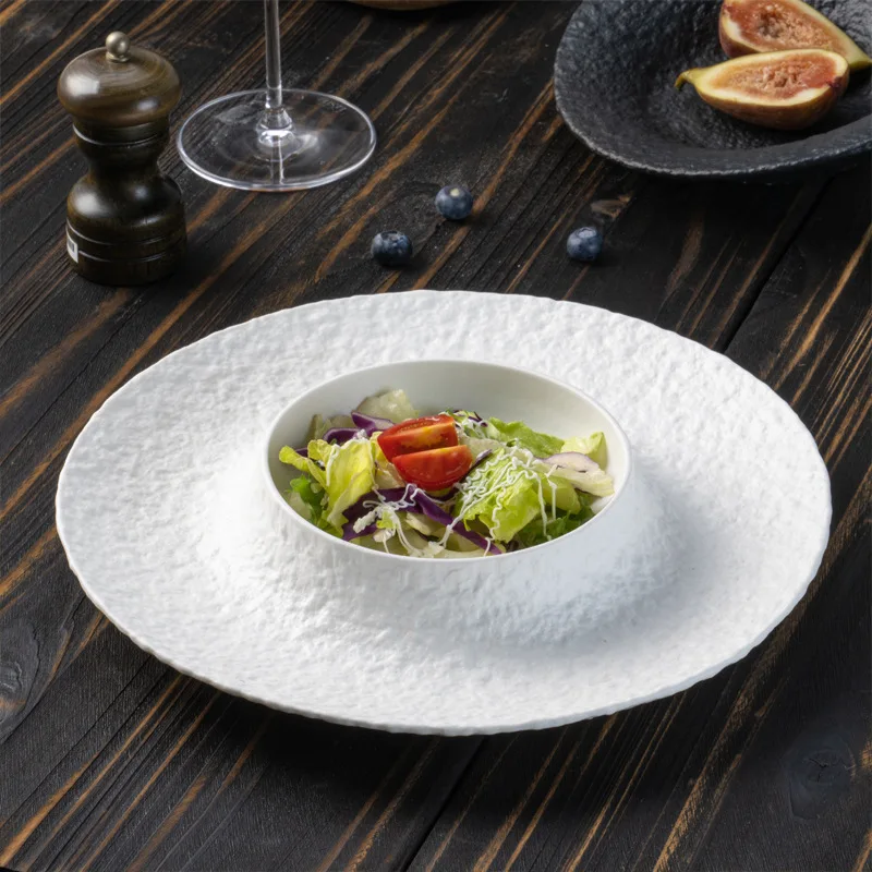 Черно-белая текстурированная керамическая тарелка, декоративная посуда, настраиваемая для использования в ресторане