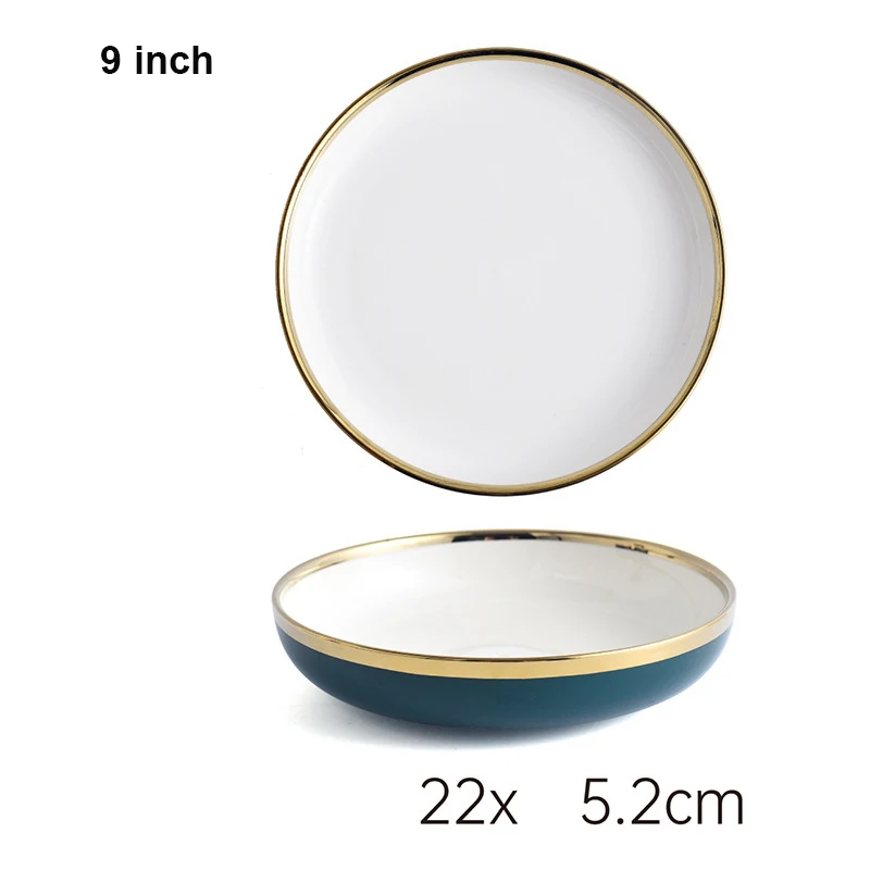 European White Green Gold Ceramic Tableware Light Luxury  Table Ware Dinner Set Crockery Ceramic Dinnerware Sets