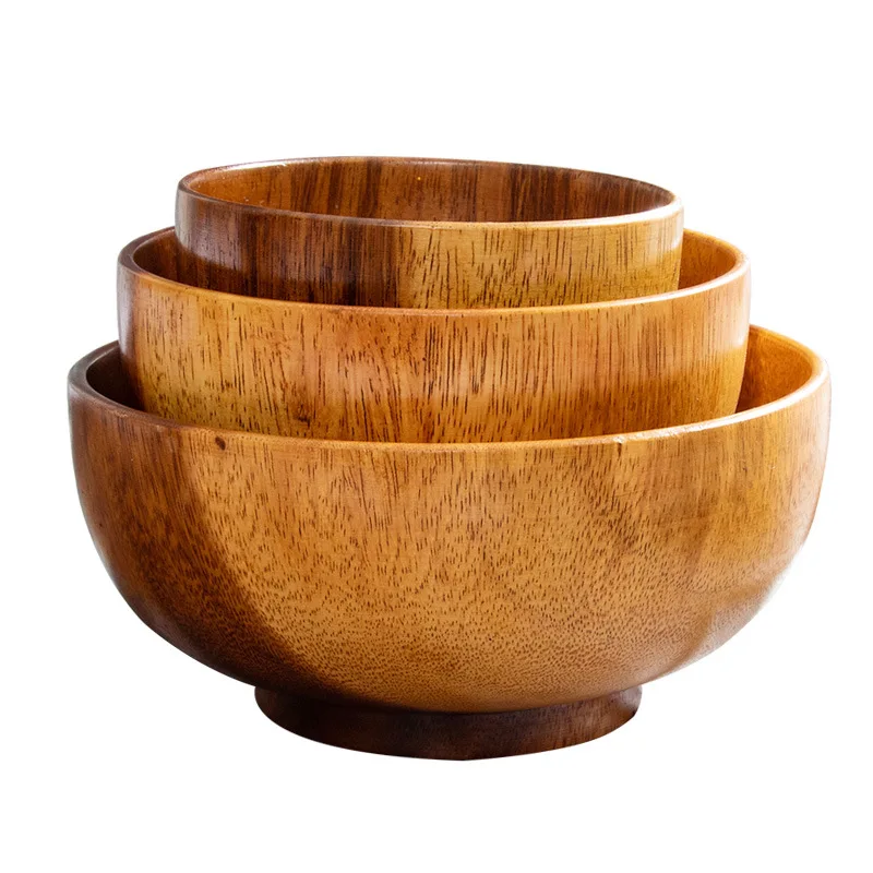 Japanese Style Tableware Acacia Wooden Bowl Wood Serving Salad Soup Bowl