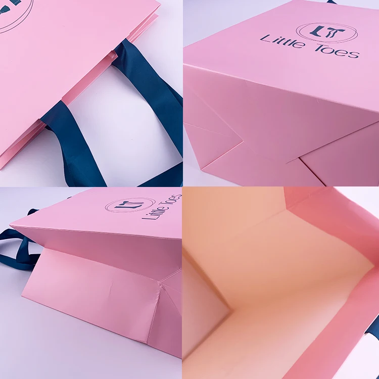 Роскошные белые бумажные пакеты с ручками. Маленький розовый подарок для покупок. Благодарственные пакеты для бутиков. Сумки для упаковки ювелирных изделий на заказ.