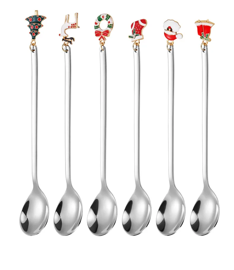 Золотой набор кофейных ложек, рождественский подарок, десертная ложка для смешивания, чайная ложка, роскошный набор столовых приборов, столовые приборы из нержавеющей стали, Санта-Клаус