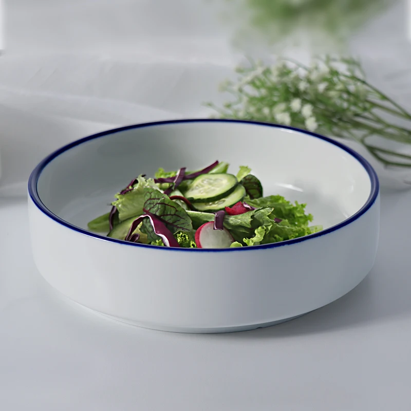 Оптовая продажа обеденной тарелки, белая и синяя посуда для ресторана, фарфоровая суповая тарелка на 50 унций для ресторанов