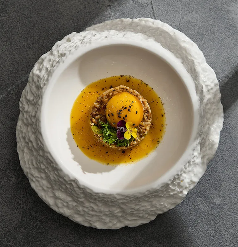 Restaurant Rock Stone Tableware Irregular Porcelain Soup Salad Bowl Molecular Gastronomy Dinner Plate and Dishes