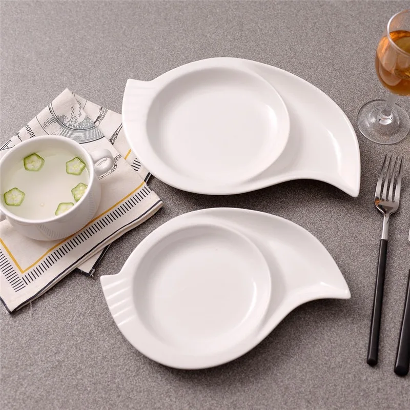 Creative White Ceramic Tableware for Restaurants Household Dish Fruit Pasta-Solid Pattern Porcelain Hotel Tableware Western Food