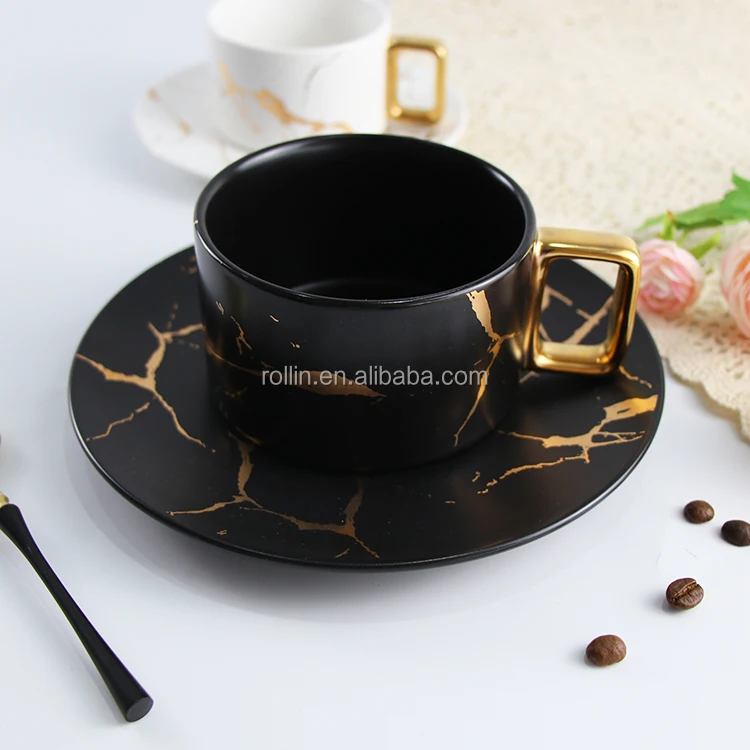 Мраморная чайная чашка Кофейный набор Посуда Набор чайных чашек 300 мл Мраморная керамическая кофейная чашка с блюдцем