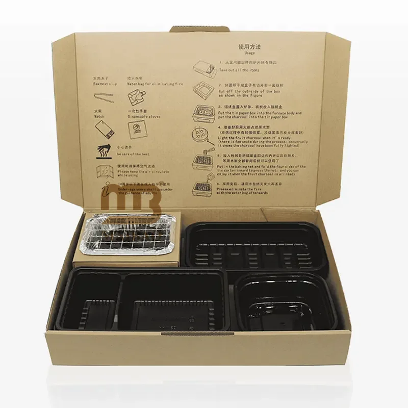 Уникальная арабская бумажная коробка для барбекю на вынос со встроенными грилями для барбекю, набор отделений для древесного угля, шампуры, шашлыки, упаковка для жаркого