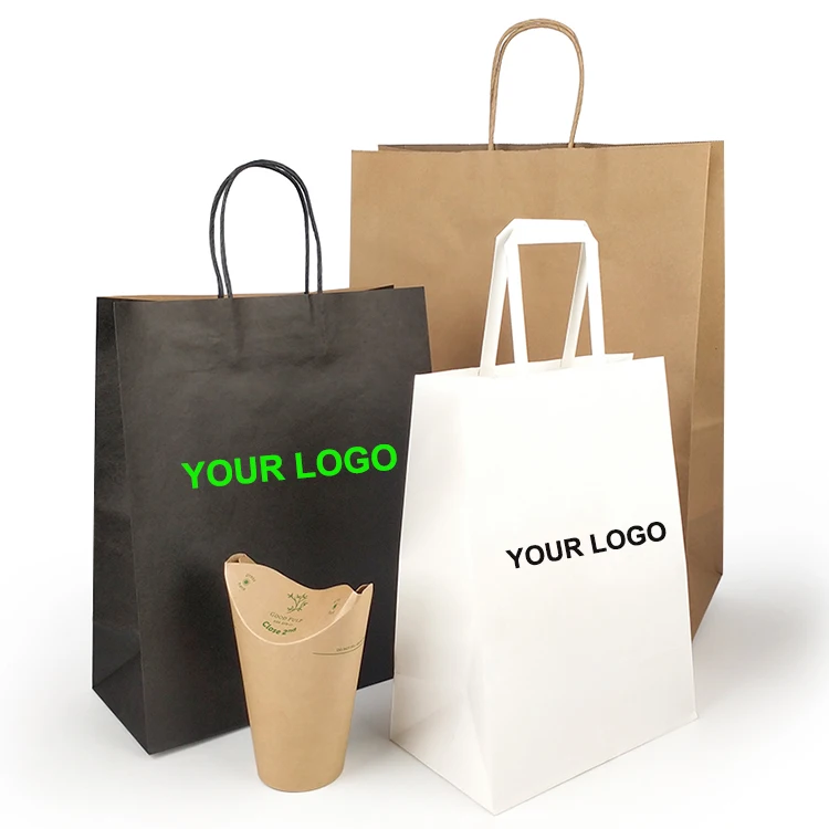 Custom Eco Friendly Biodegradable Takeout Flat Harding Brown Kraft Restaurant Coffee Уберите бумажный пакет для быстрого питания с логотипом