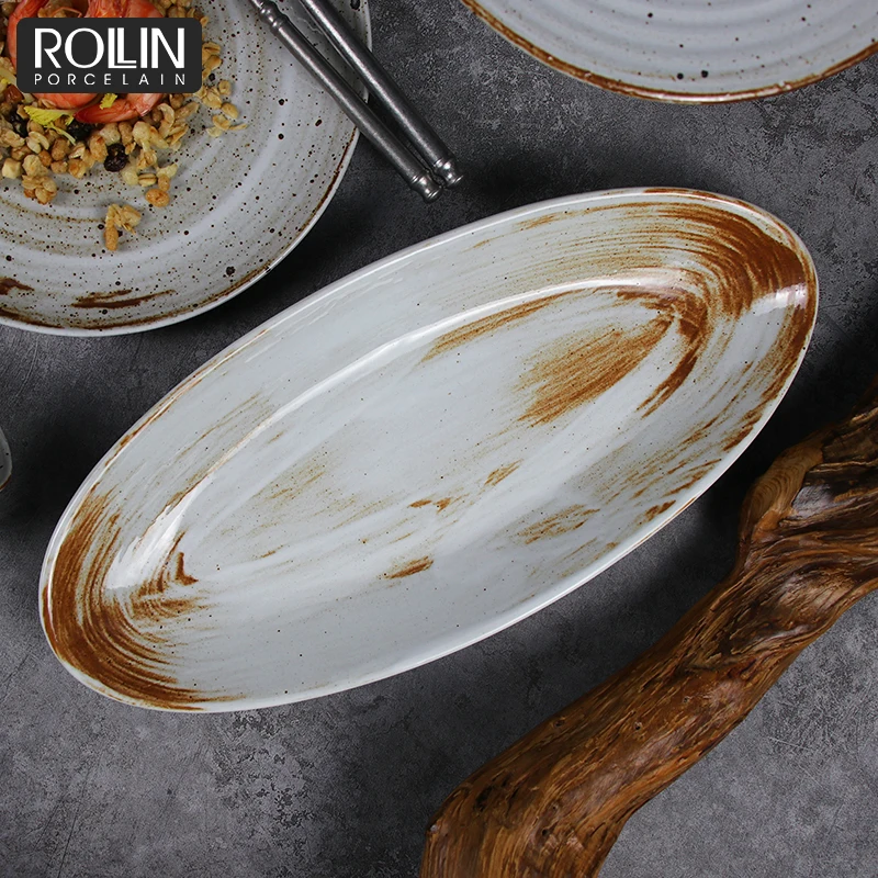 Тарелки по индивидуальному заказу, фарфоровая посуда, керамические тарелки для ужина, керамические овальные тарелки для ресторана