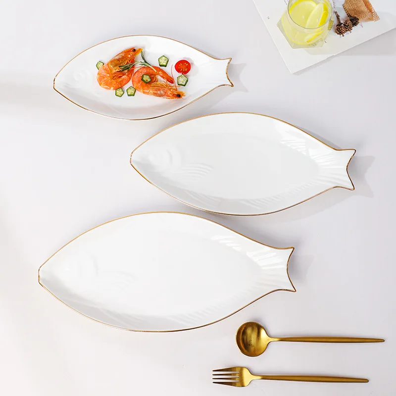Wholesale Modern Creative White Fish-shaped Ceramic Dinner Plates Pottery Plates for Wedding & Home Use for Restaurant Home Use