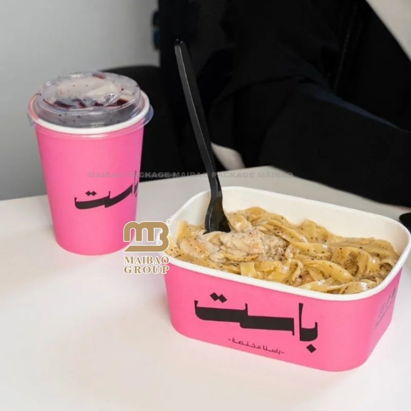 Напечатанная на заказ арабская еда на вынос 32 унции 24 унции одноразовая крафт-бумага для салата, еды, пасты, лапши, круглая, квадратная, прямоугольная бумажная миска с крышкой