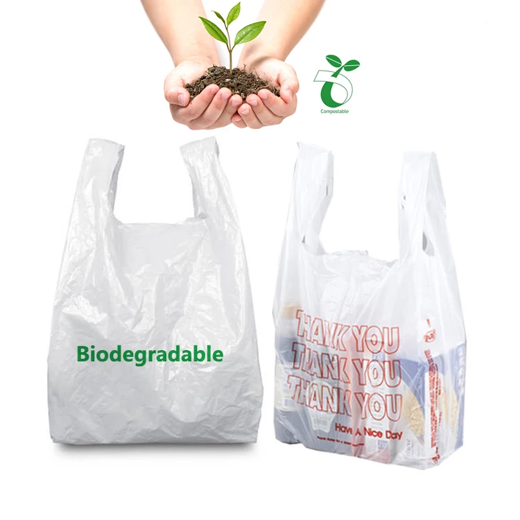 Оптовая продажа напечатанная на заказ экологически чистая D2W EPI кукурузный крахмал компостируемая OXO биоразлагаемая футболка для покупок упаковка полиэтиленовый пакет