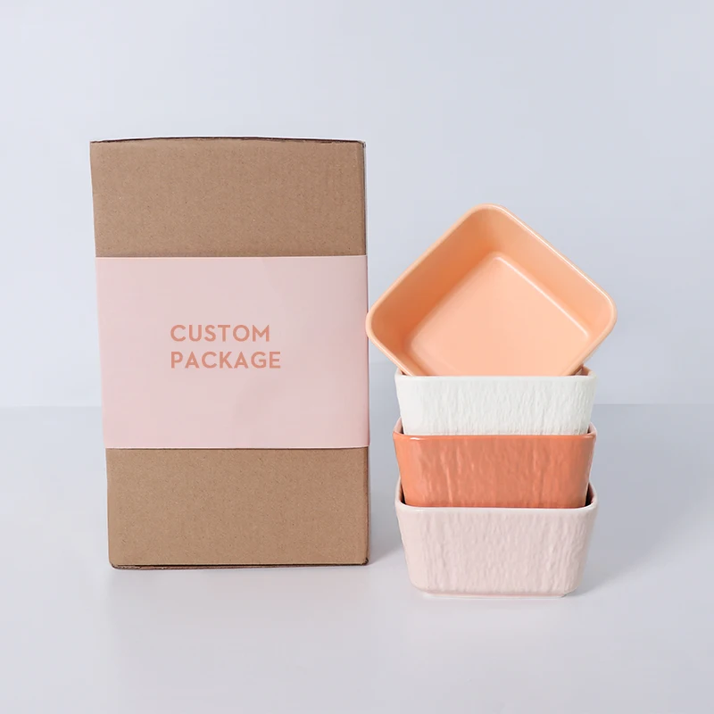 Набор квадратных тарелок и мисок в скандинавском стиле, набор посуды из 4 предметов, обеденный набор, штабелируемые миски для десерта, набор для супа по индивидуальному заказу, лидер продаж