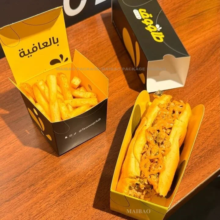 Изготовленная на заказ пищевая одноразовая коробка для кукурузных собак, крафт-бумага, коробка для еды на вынос, дизайн упаковки для хот-догов, биоразлагаемая коробка для завтрака