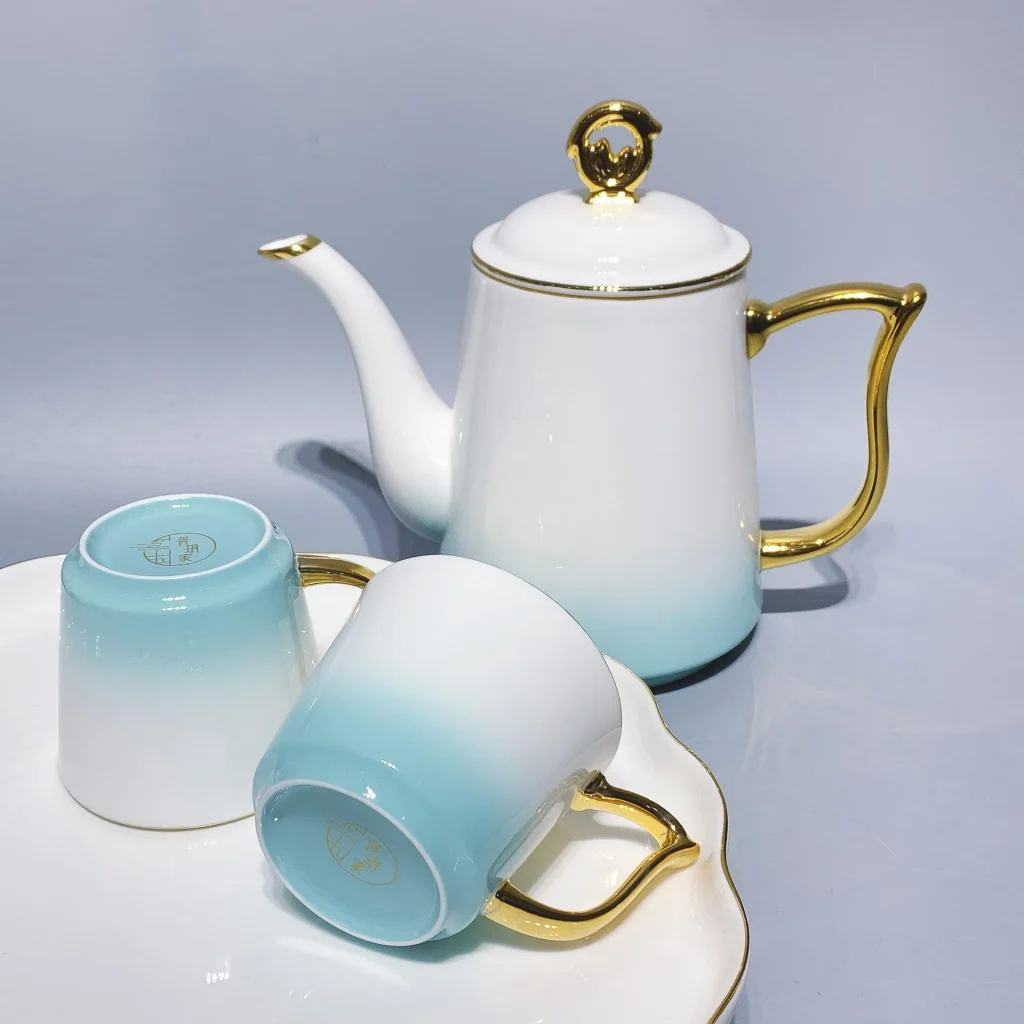 European Style Luxury Living Room Mug Modern Family Golden Painted Ceramic Coffee Cup Set 200ml Capacity with Gift Box