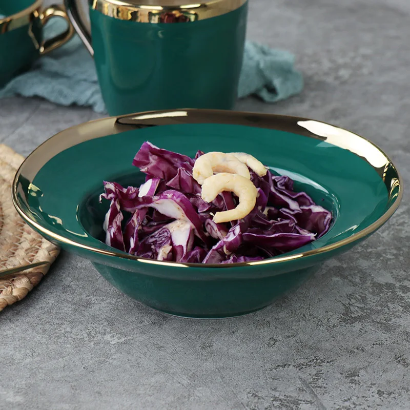 Кухонная посуда, керамическая тарелка, ресторанная фарфоровая круглая тарелка, зеленые керамические тарелки, наборы столовой посуды, посуда
