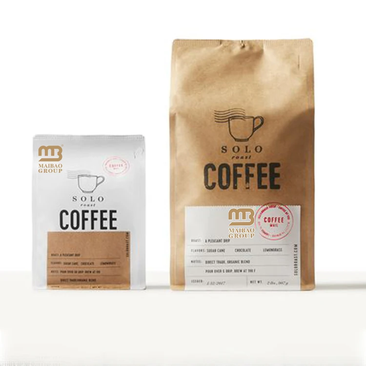 Изготовленные на заказ термосвариваемые крафт-бумаги, алюминиевая фольга, 1 кг, упаковочные пакеты для кофейных зерен, стоячий упаковочный мешок, 1 фунт, кофейный мешок с клапаном