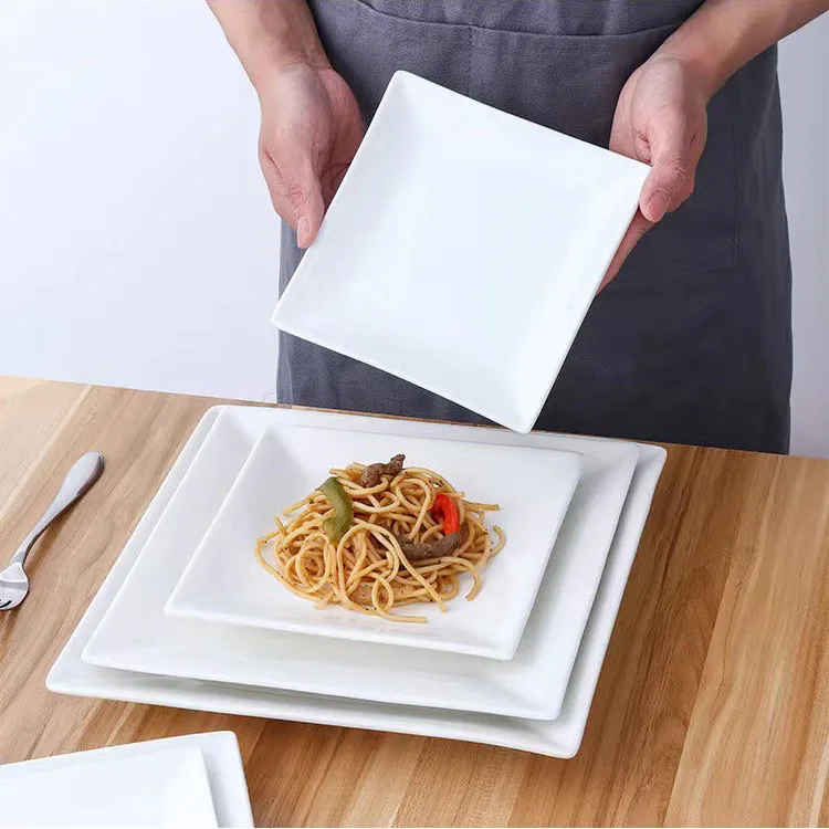 Nordic Ceramic Square Dinner Plate White Fruit Design for Restaurants Elegant Porcelain Steak and Dessert Dish